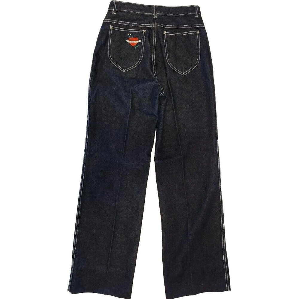 70s 80s Brittania Jeans Womens 13 High Rise Wide Leg Embroidered Heart 29x31.5